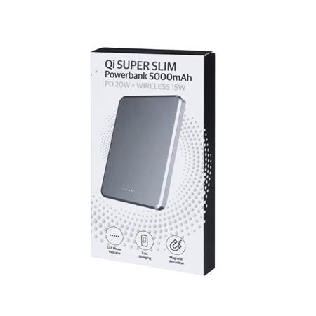 QI Super Slim Powerbank 5000mAh Sort 
