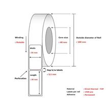 Termoetikett 50x30 mm nøytral permanent ruller à 1500 etiketter | 40 mm kjerne 