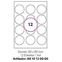 Etikett for laser og inkjet 60 mm runde 12 etiketter pr ark | Label Media (100) 